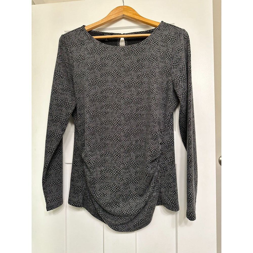 Talbots Women's Large Gray Top Side Long Sleeves Textured Button Keyhole